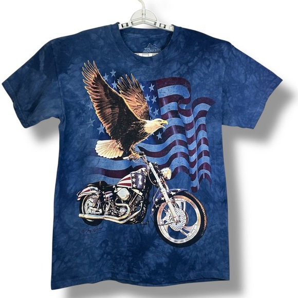 Born to Ride Vintage T Shirt Motorcycle Flag USA Eagle Blue Unisex Men Large - Picture 9 of 14